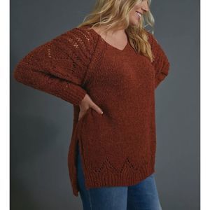 Anthropologie Pilcro Luna Pointelle Tunic Sweater Womens Size Large Boho Knit